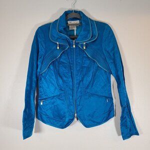 Worth Satin Feel Emerald Blue Jacket Zipper Lined Ruffle Detail Pockets Size 4‎
